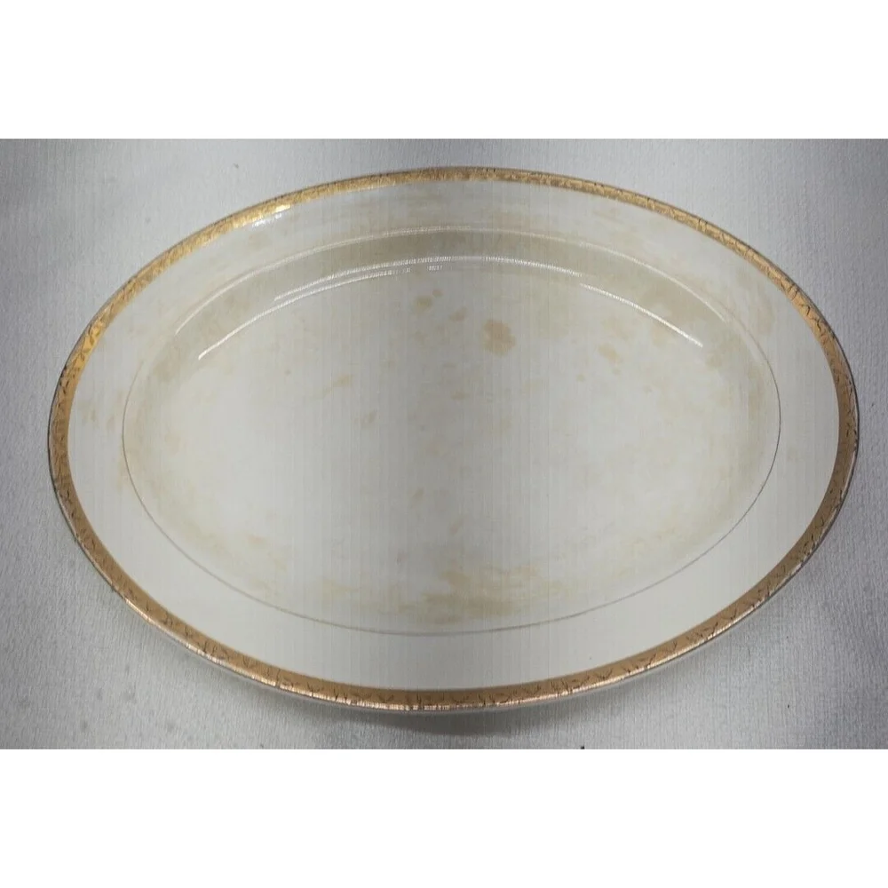 Vintage 22K Gold Rare Oval Serving Dish The Etched Design Sebring Pottery USA - Picture 11 of 16